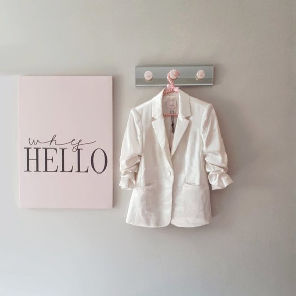 NWT Cinq à Sept ivory shimmery ruched blazer jacket, 0 - Picture 10 of 11